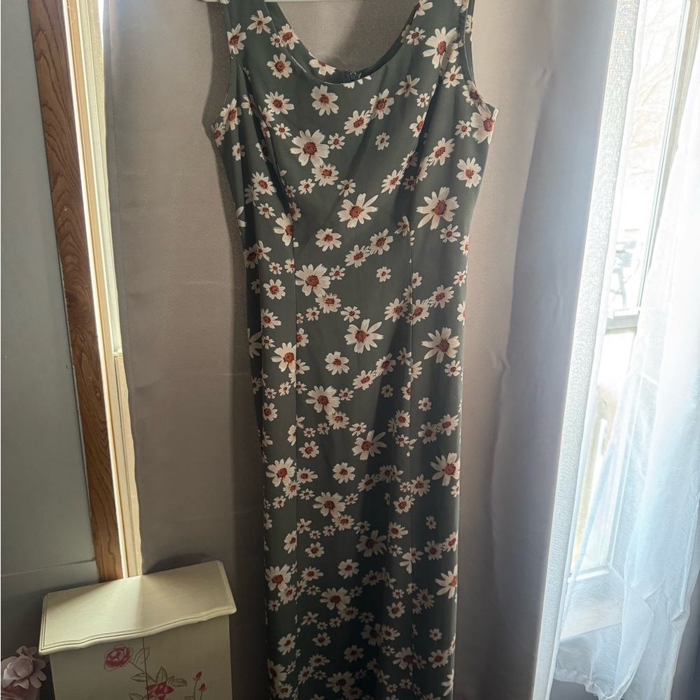 Vintage Floral Sleeveless Maxi Dress - Green- Cottagecore, Fairycore